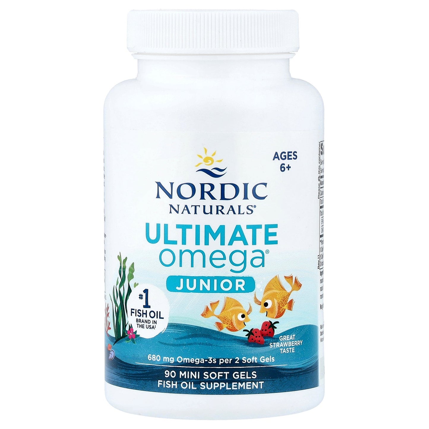 Nordic Naturals, Ultimate Omega® Junior, Ages 6+, Strawberry, 90 Mini Soft Gels (340 mg per Soft Gel)
