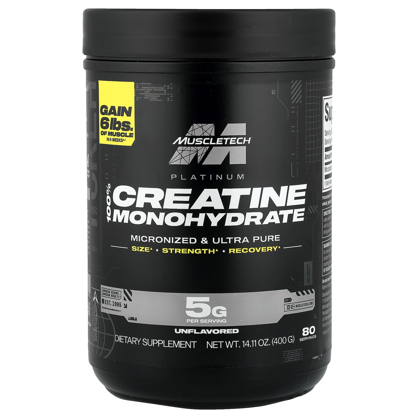 MuscleTech, Platinum 100% Creatine Monohydrate, Unflavored, 14.11 oz (400 g)