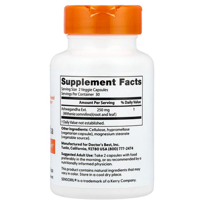 Doctor's Best, Ashwagandha, 60 Veggie Caps (125 mg per Capsule)