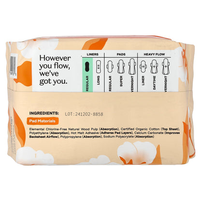 The Honey Pot Company, 100% Organic Cottom Cover, Non-Herbal Pads, Regular, 30 Count