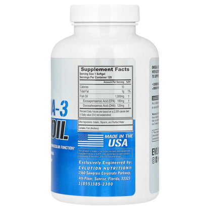 EVLution Nutrition, Omega-3 Fish Oil, 1,000 mg, 120 Softgels