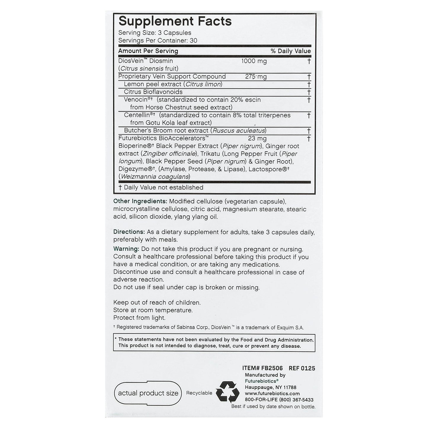 Futurebiotics, VeinFactors®, Varicose Vein Complex, 90 Vegetarian Capsules