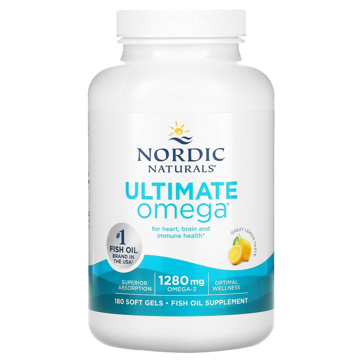 Nordic Naturals, Ultimate Omega, Lemon, 1,280 mg, 180 Soft Gels (640 mg per Soft Gel)