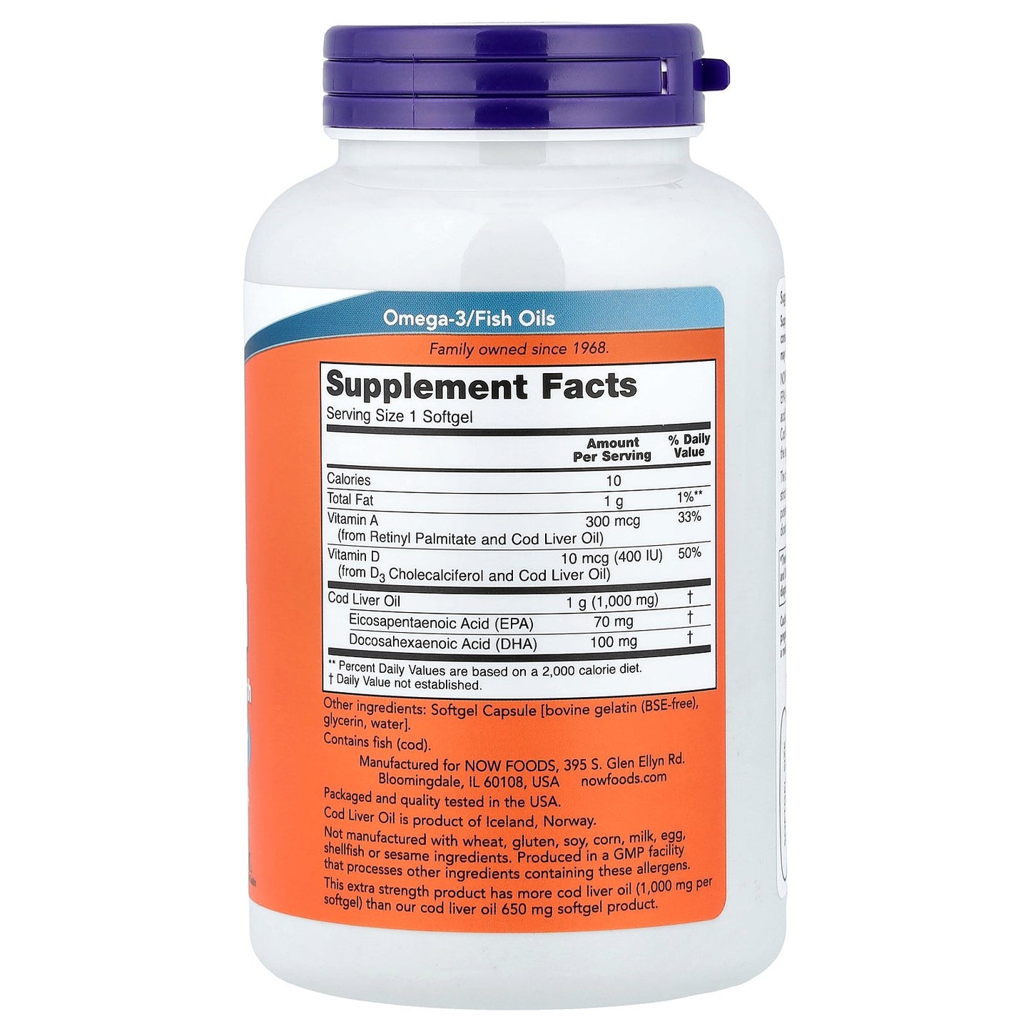 NOW Foods, Cod Liver Oil, 1,000 mg, 180 Softgels