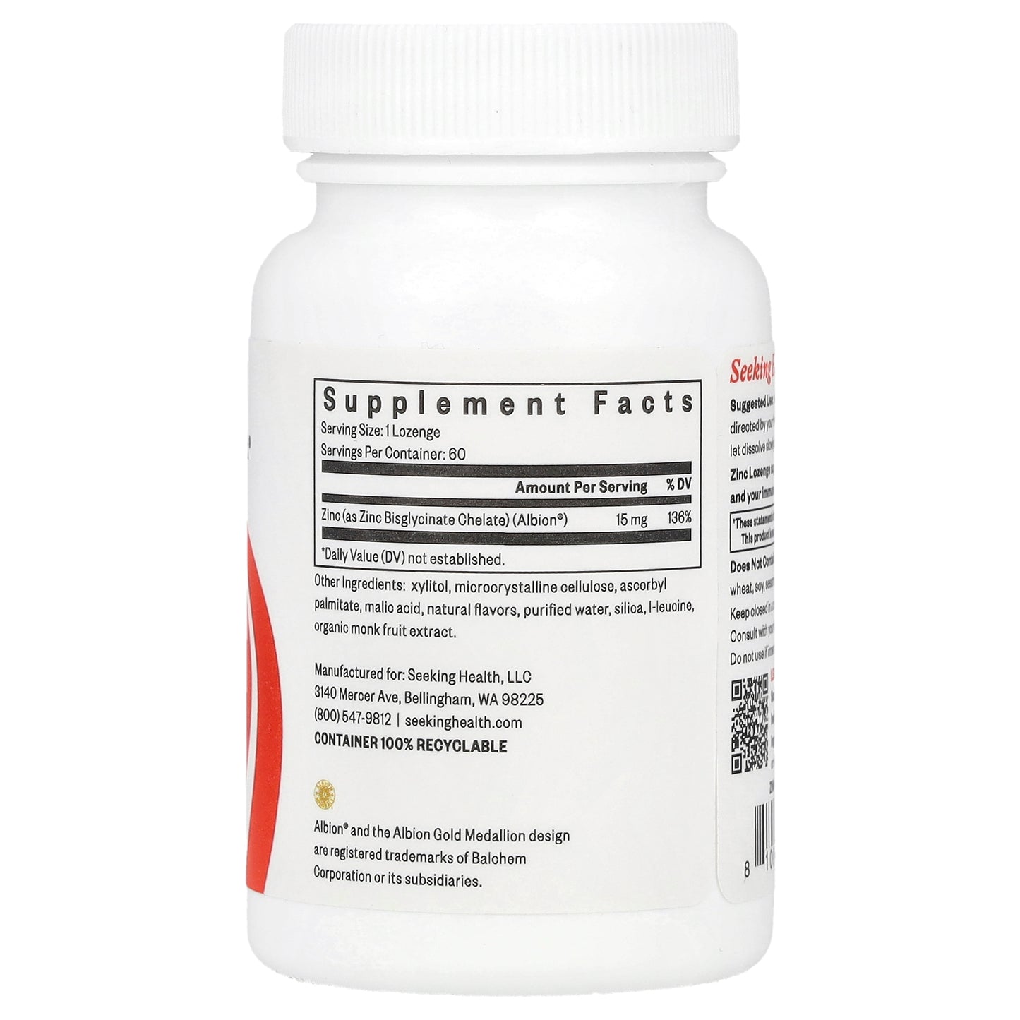Seeking Health, Zinc Lozenge, 15 mg, 60 Lozenges