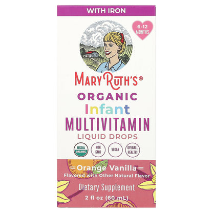 MaryRuth's, Organic Infant Multivitamin Liquid Drops, 6 - 12 Months, Orange Vanilla, 2 fl oz (60 ml)