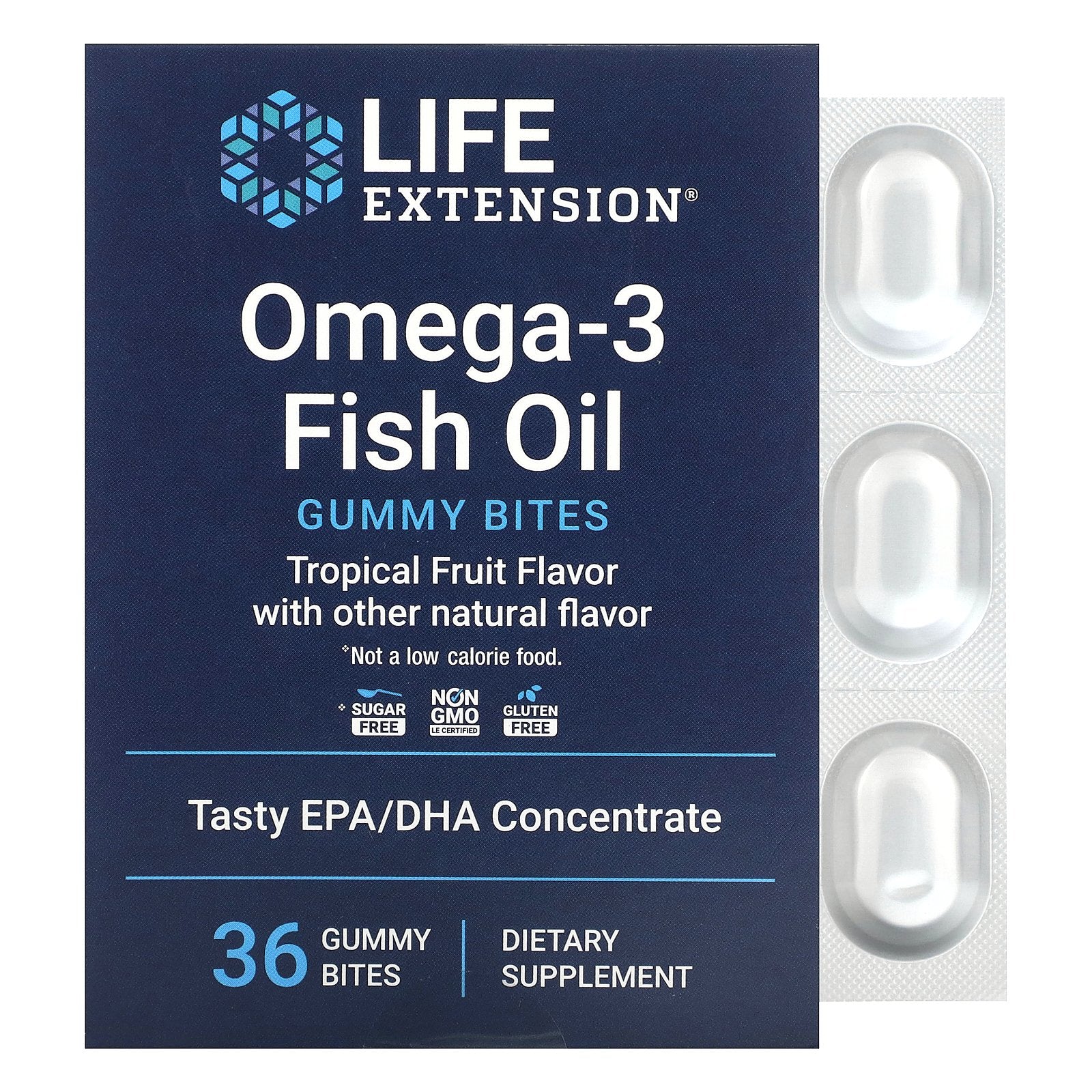 Life Extension, Omega-3 Fish Oil Gummy Bites, Tropical Fruit, 36 Gummy Bites (750 mg per Gummy Bite)