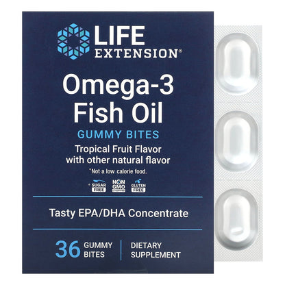 Life Extension, Omega-3 Fish Oil Gummy Bites, Tropical Fruit, 36 Gummy Bites (750 mg per Gummy Bite)