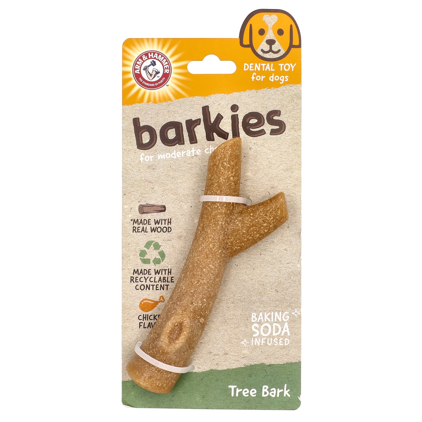 Arm & Hammer, Barkies For Moderate Chewers, Dental Toy For Dogs, Tree Bark, Chicken, 1 Toy