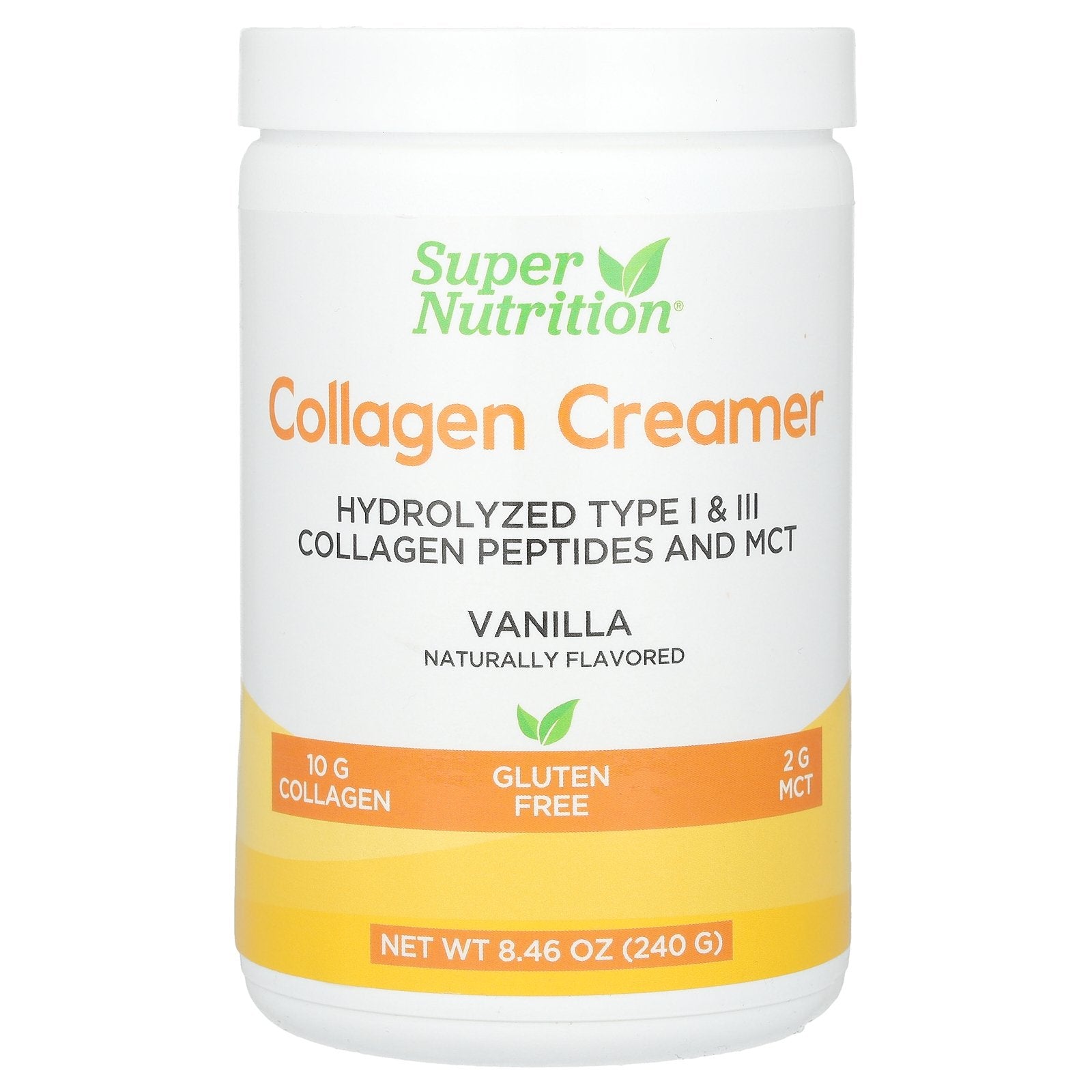 Super Nutrition, Collagen Creamer with Hydrolyzed 1 & 3, Calcium, Protein, and Iron, Vanilla, 8.46 oz (240 g)
