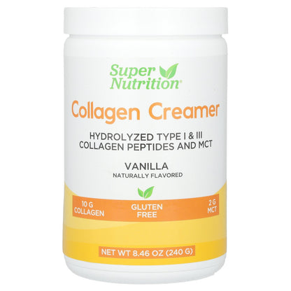 Super Nutrition, Collagen Creamer with Hydrolyzed 1 & 3, Calcium, Protein, and Iron, Vanilla, 8.46 oz (240 g)