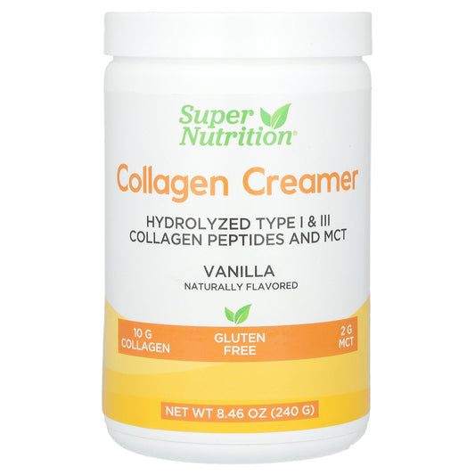 Super Nutrition, Collagen Creamer with Hydrolyzed 1 & 3, Calcium, Protein, and Iron, Vanilla, 8.46 oz (240 g)