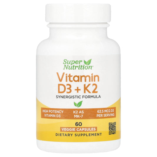 Super Nutrition, Vitamin D3 + K2, 60 Veggie Capsules