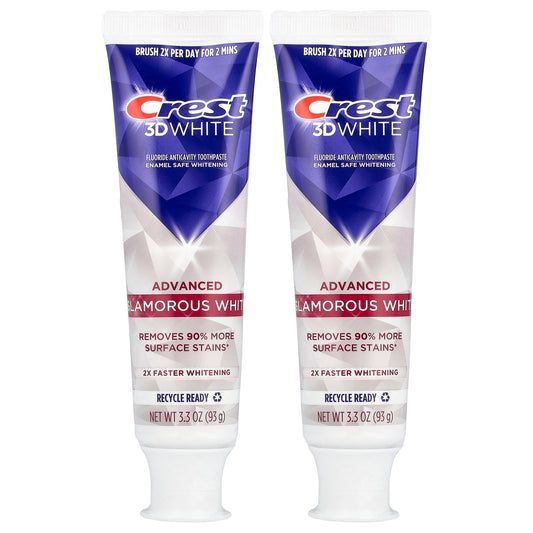 Crest, 3D White, Fluoride Anticavity Toothpaste, Advanced, Glamorous White, 2 Tubes, 3.3 oz (93 g) Each