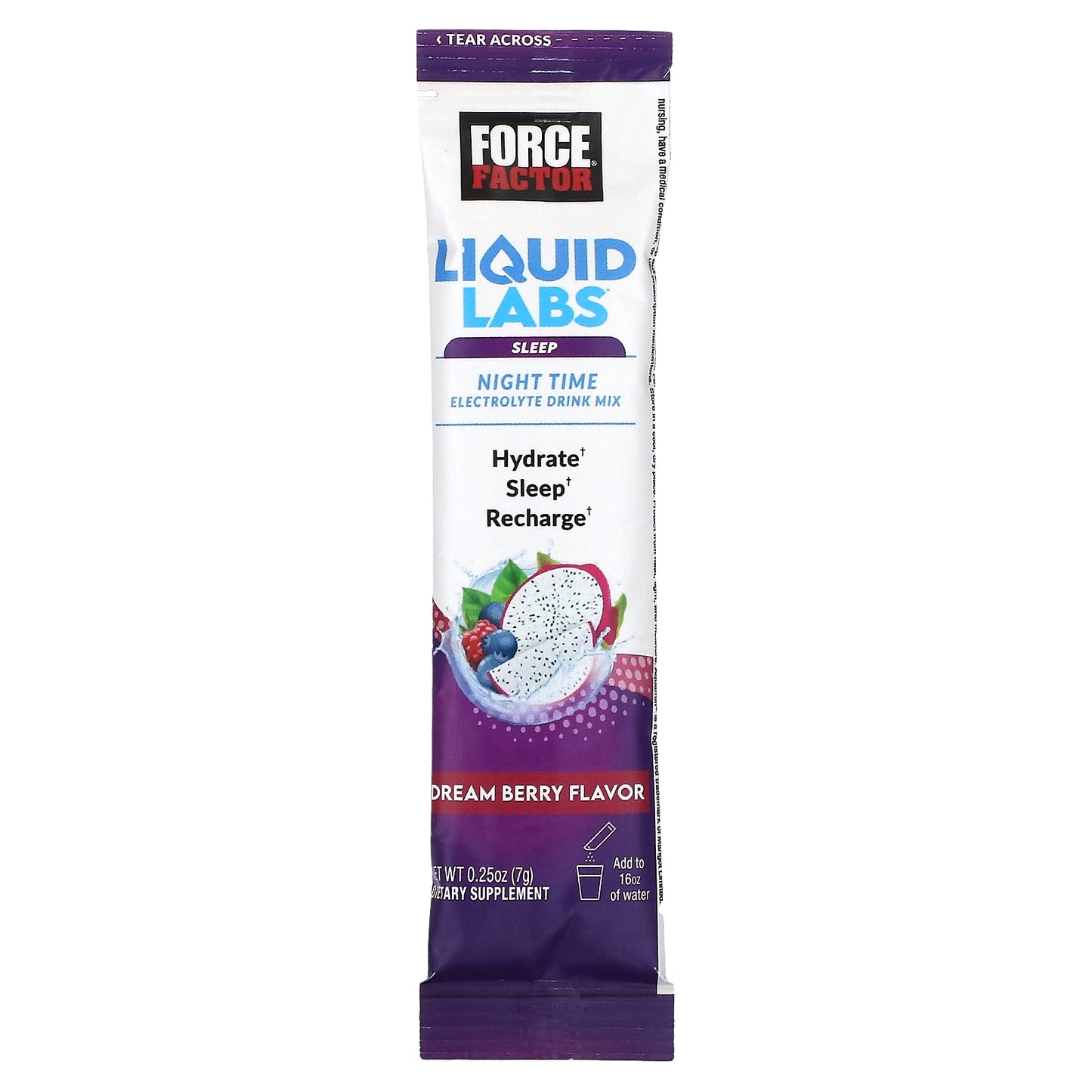 Force Factor, Liquid Labs™ Sleep, Night Time Electrolyte Drink Mix, Dream Berry, 20 Stick Packs, 0.25 oz (7 g) Each