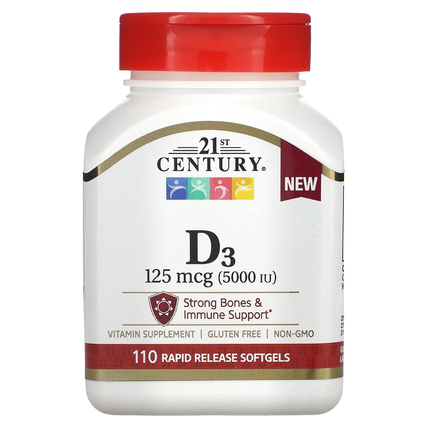 21st Century, Vitamin D3, 125 mcg (5,000 IU), 110 Rapid Release Softgels