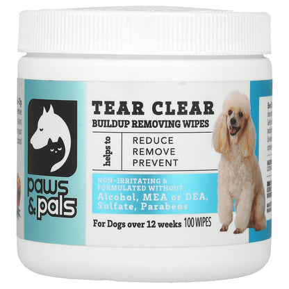 Paws & Pals, Tear Clear, Buildup Removing Wipes, For Dogs, 100 Wipes