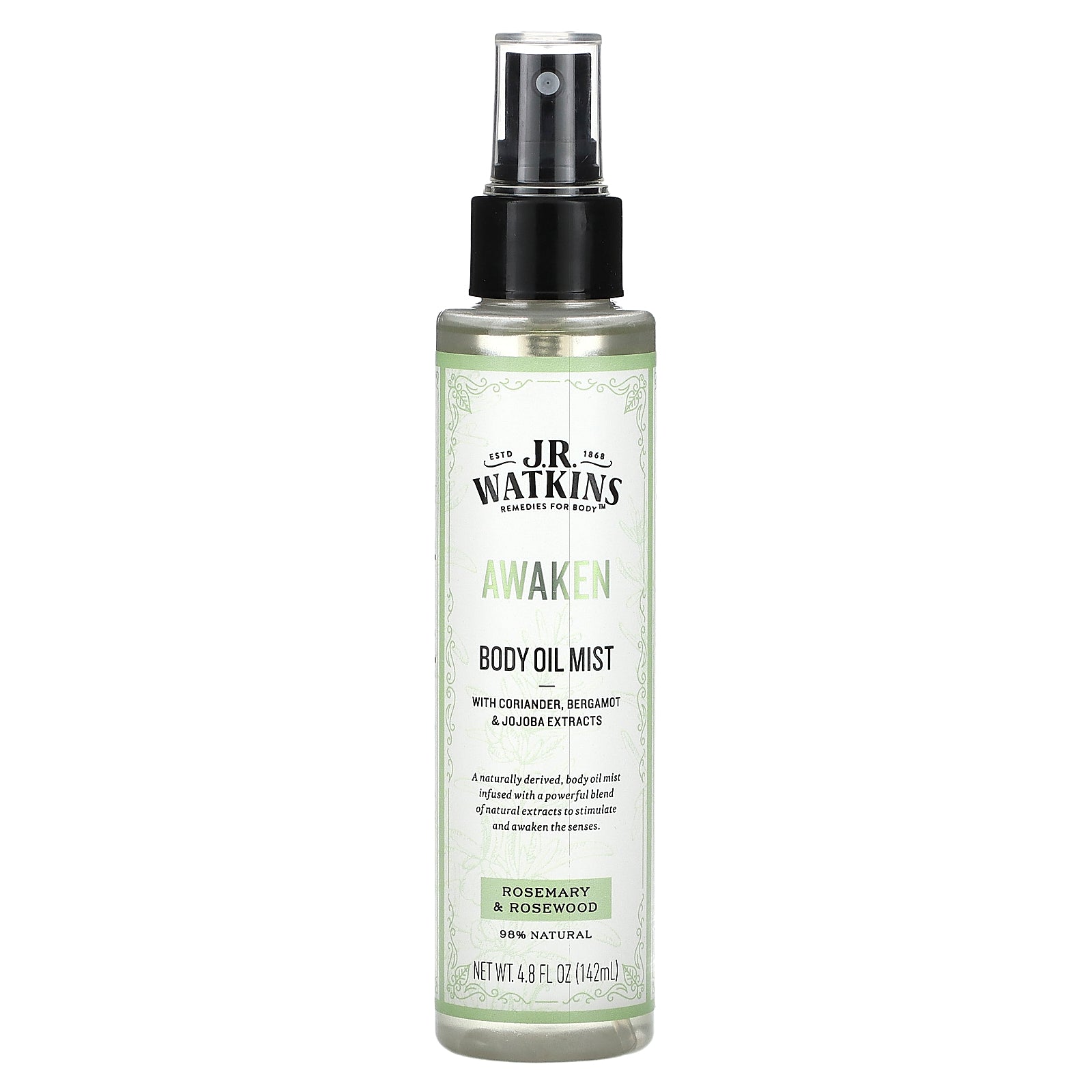 J R Watkins, Awaken, Body Oil Mist, Rosemary & Rosewood, 4.8 fl oz (142 ml)