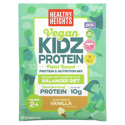 Healthy Heights, Vegan Kidz Protein, For Kids 2+, Vanilla, 10 Single Serve Packets, 0.88 oz (25 g)