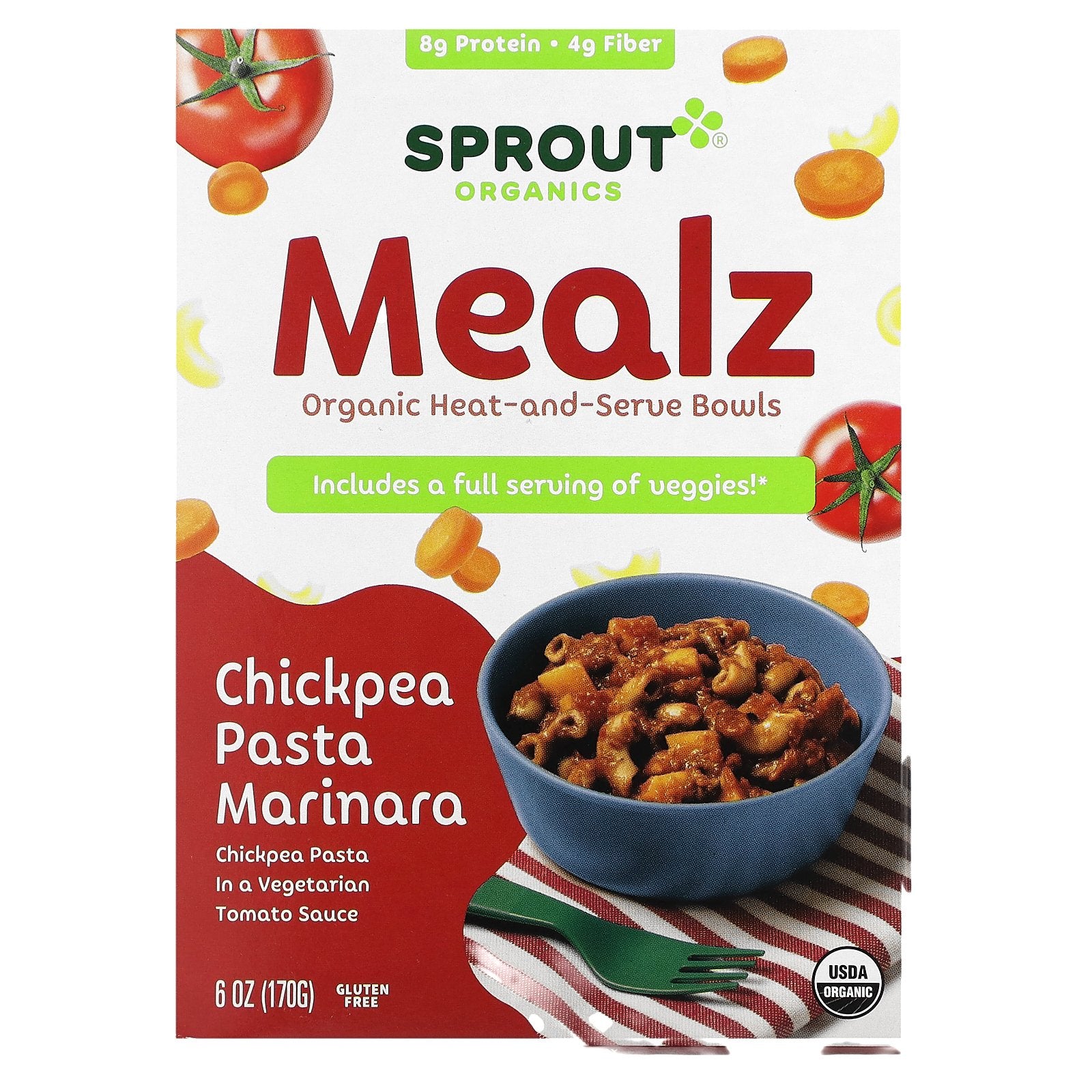 Sprout Organics, Mealz, Organic Heat-and-Serve Bowls, Chickpea Pasta Marinara, 6 oz (170 g)