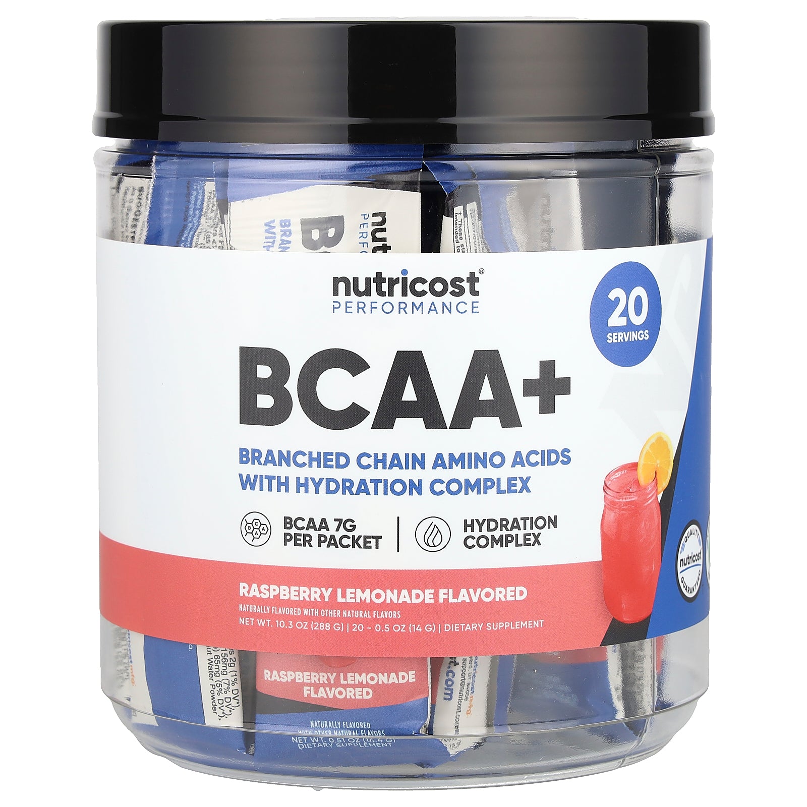 Nutricost, Performance, BCAA+, Raspberry Lemonade, 20 Packets, 0.5 oz (14 g) Each