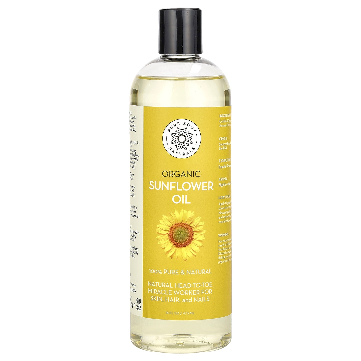 Pure Body Naturals, Organic Sunflower Oil, 16 fl oz (473 ml)