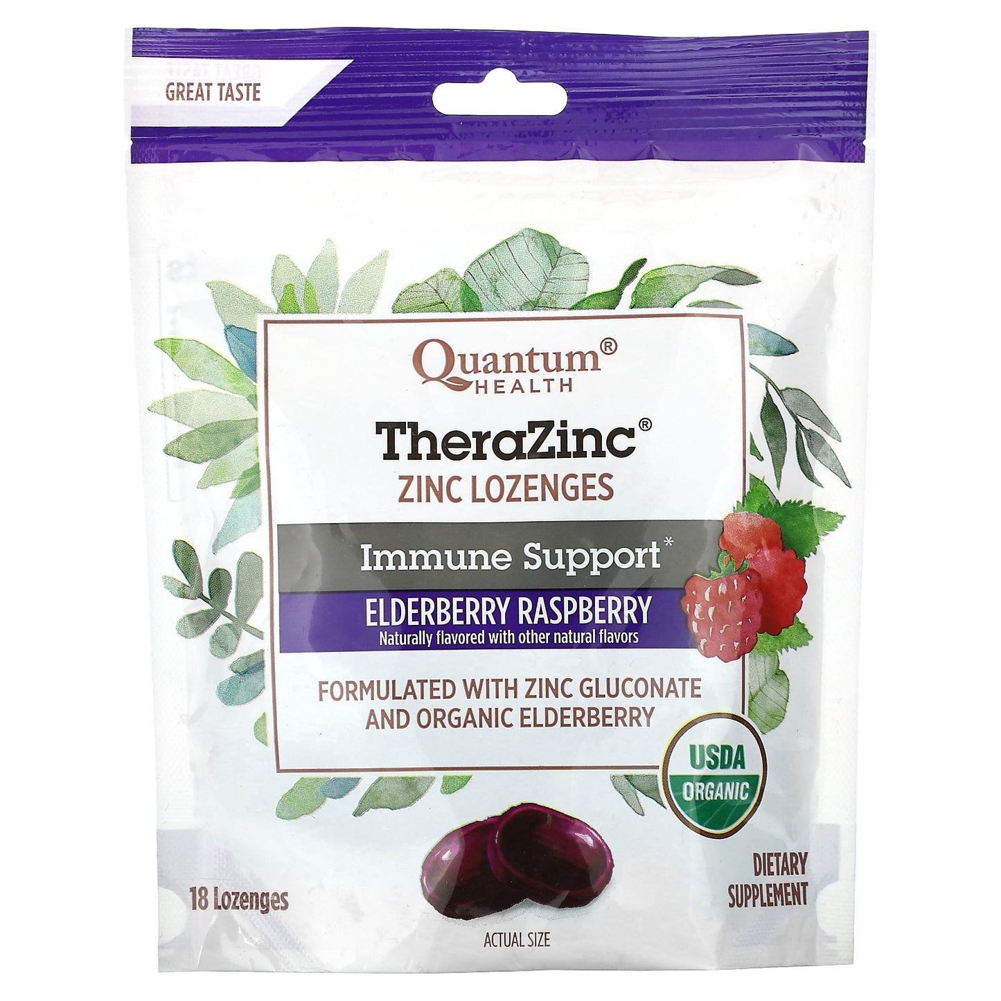 Quantum Health, TheraZinc, Zinc Lozenges, Elderberry Raspberry, 18 Lozenges