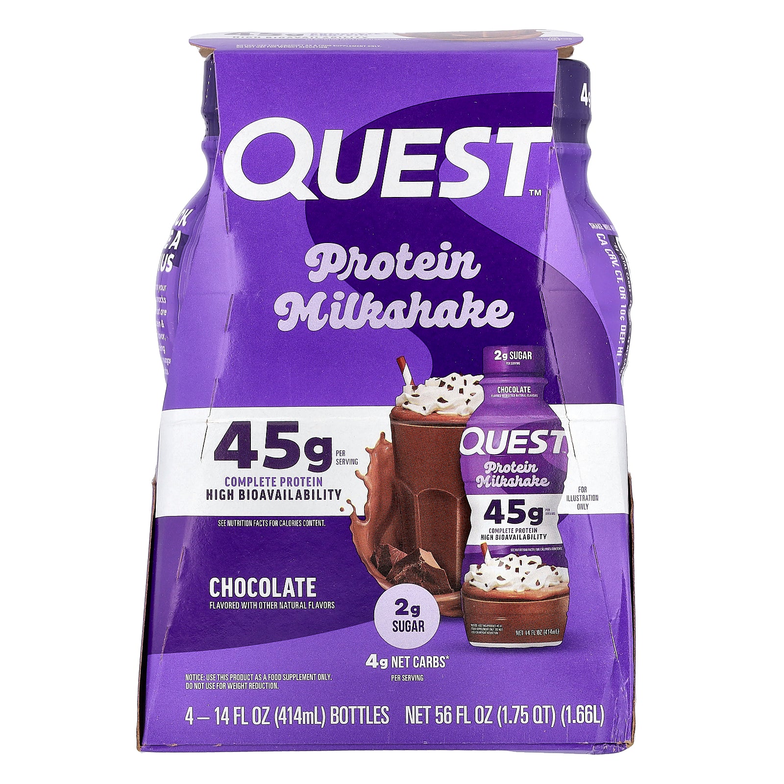 Quest Nutrition, Protein Milk Shake, Chocolate, 4 Bottles, 14 fl oz (414 ml) Each
