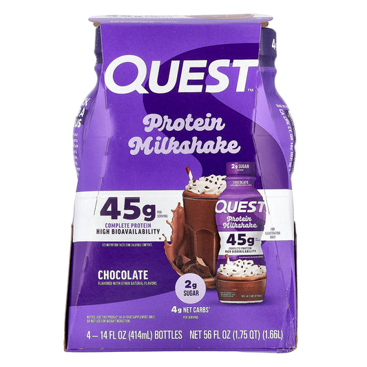 Quest Nutrition, Protein Milk Shake, Chocolate, 4 Bottles, 14 fl oz (414 ml) Each