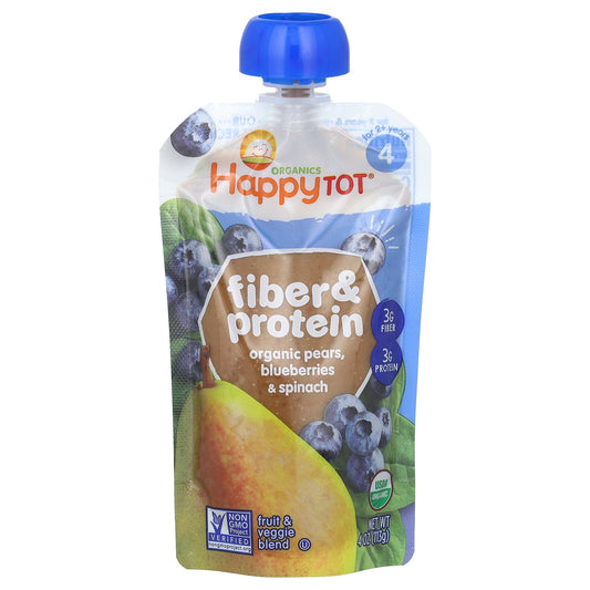 Happy Family Organics, Happy Tot, Fiber & Protein, 2+ Years, Organic Pears, Blueberries & Spinach, 4 oz (113 g)