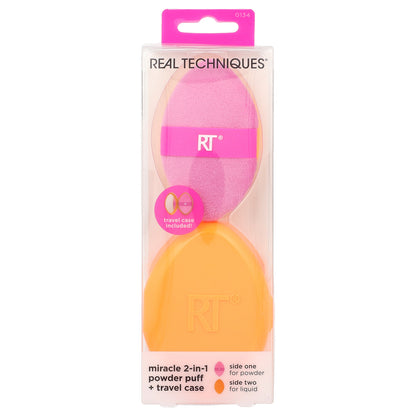 Real Techniques, Miracle 2-in-1 Powder Puff + Travel Case , 2 Piece Set