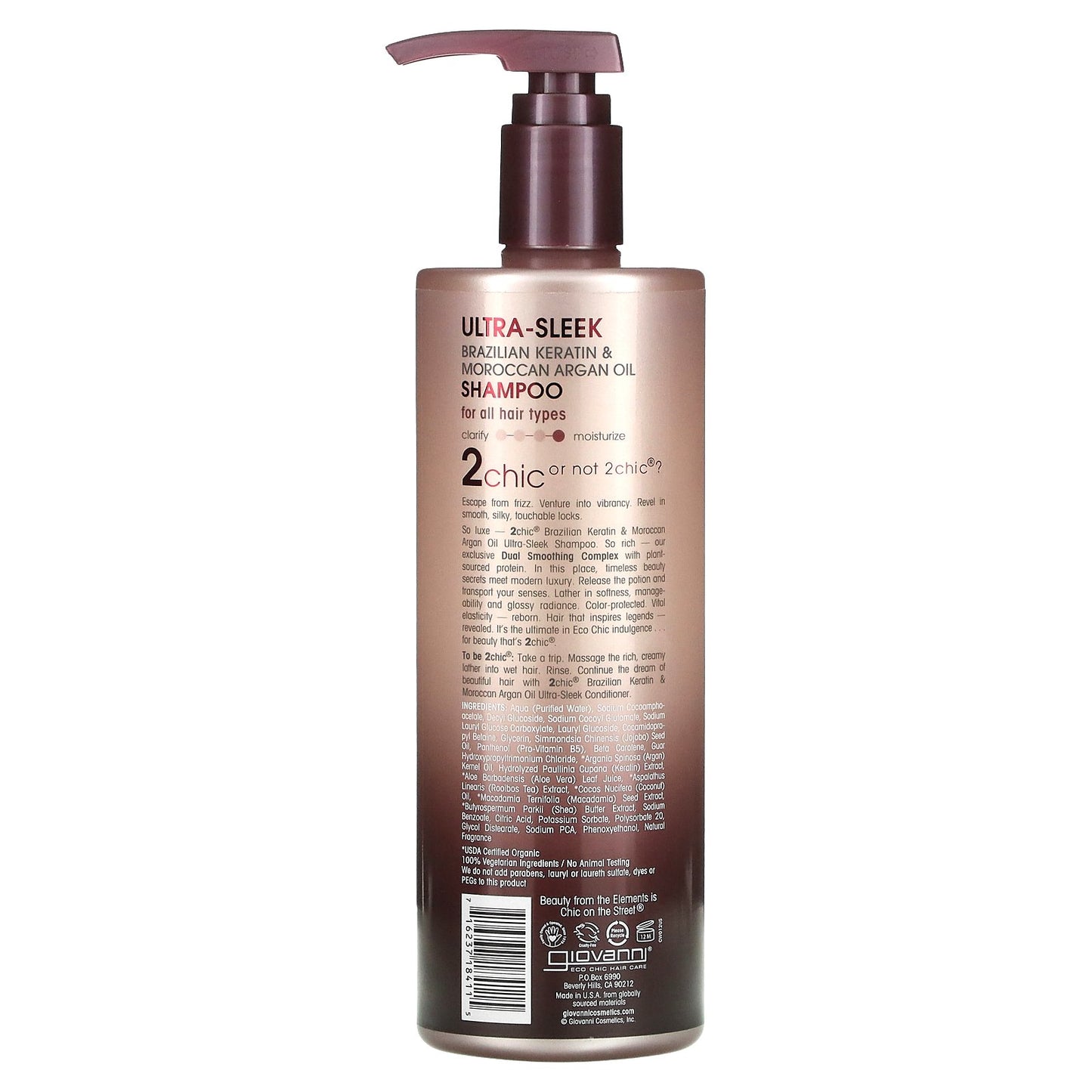 Giovanni, 2chic, Ultra-Sleek Shampoo, For All Hair Types, Brazilian Keratin + Moroccan Argan Oil, 24 fl oz (710 ml)