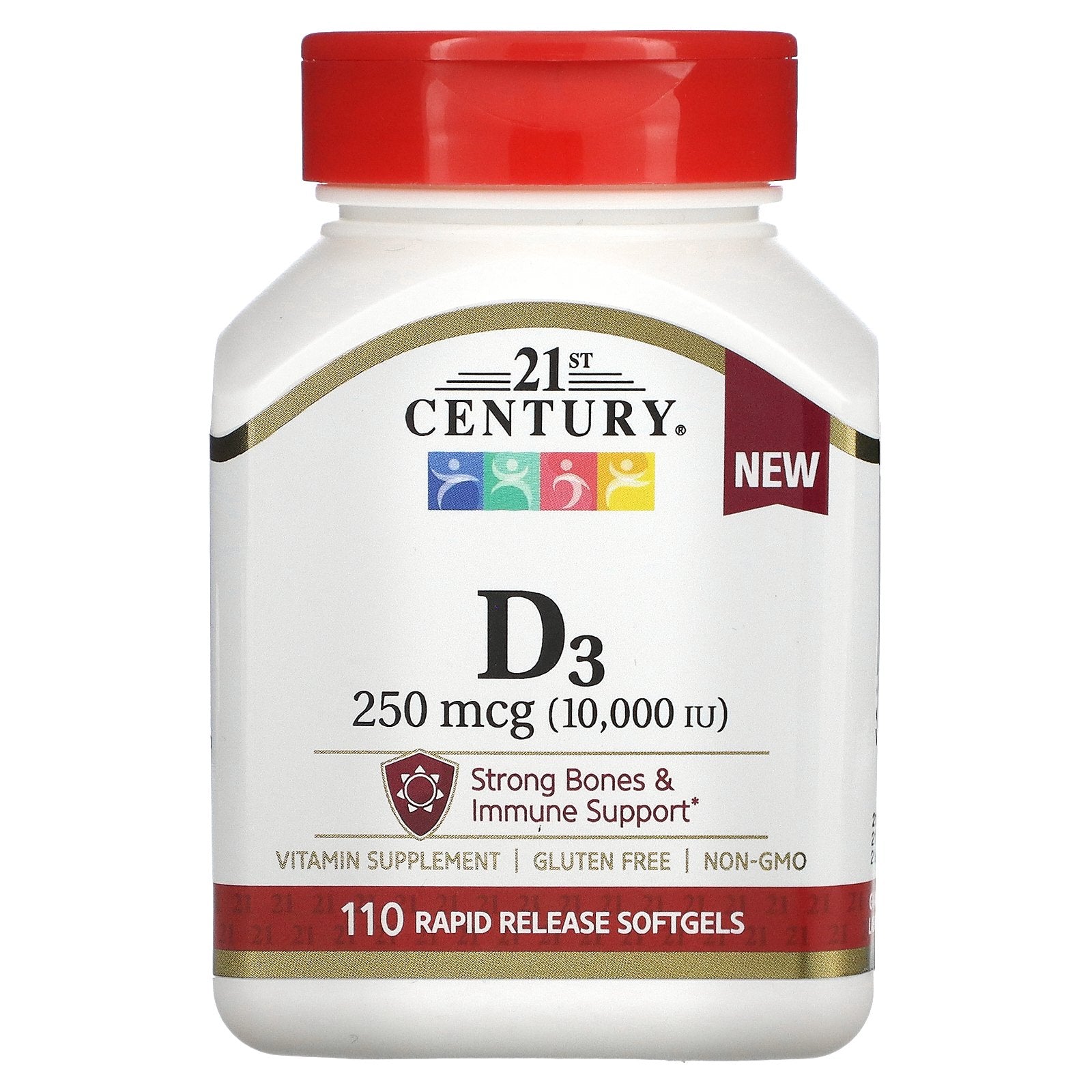 21st Century, Vitamin D3, 250 mcg (10,000 IU), 110 Rapid Release Softgels