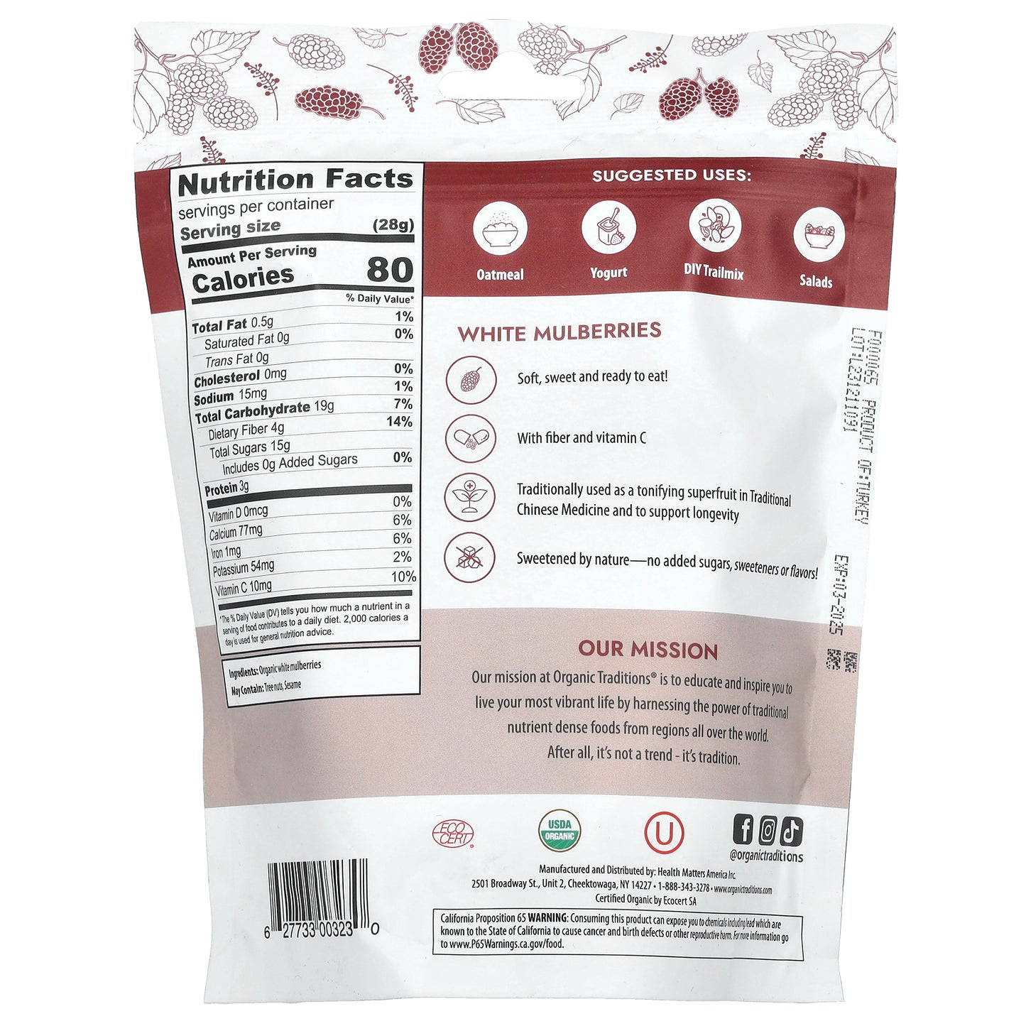 Organic Traditions, White Mulberries, 8 oz (227 g)