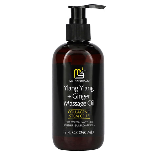 M3 Naturals, Ylang Ylang + Ginger Massage Oil, 8 fl oz (240 ml)