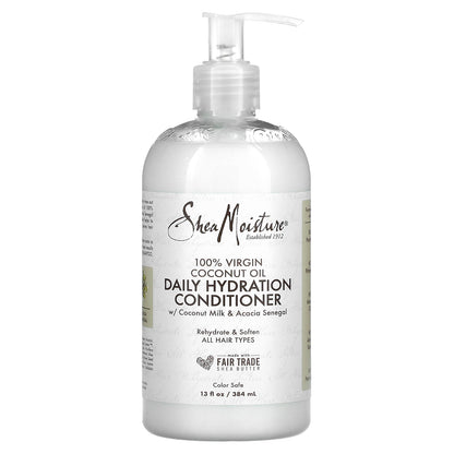 SheaMoisture, 100% Virgin Coconut Oil, Daily Hydration Conditioner, All Hair Types, 13 fl oz (384 ml)