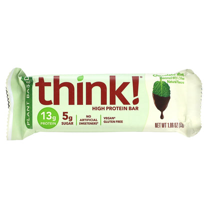 Think !, High Protein Bars, Chocolate Mint, 5 Bars, 1.86 oz (53 g) Each