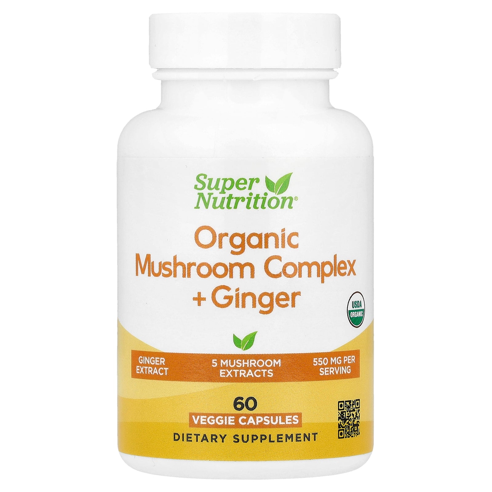Super Nutrition, Organic Mushroom Complex + Ginger, 60 Veggie Capsules