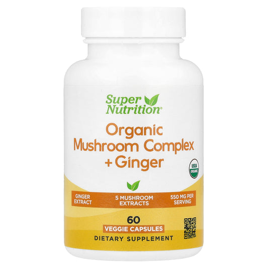 Super Nutrition, Organic Mushroom Complex + Ginger, 60 Veggie Capsules