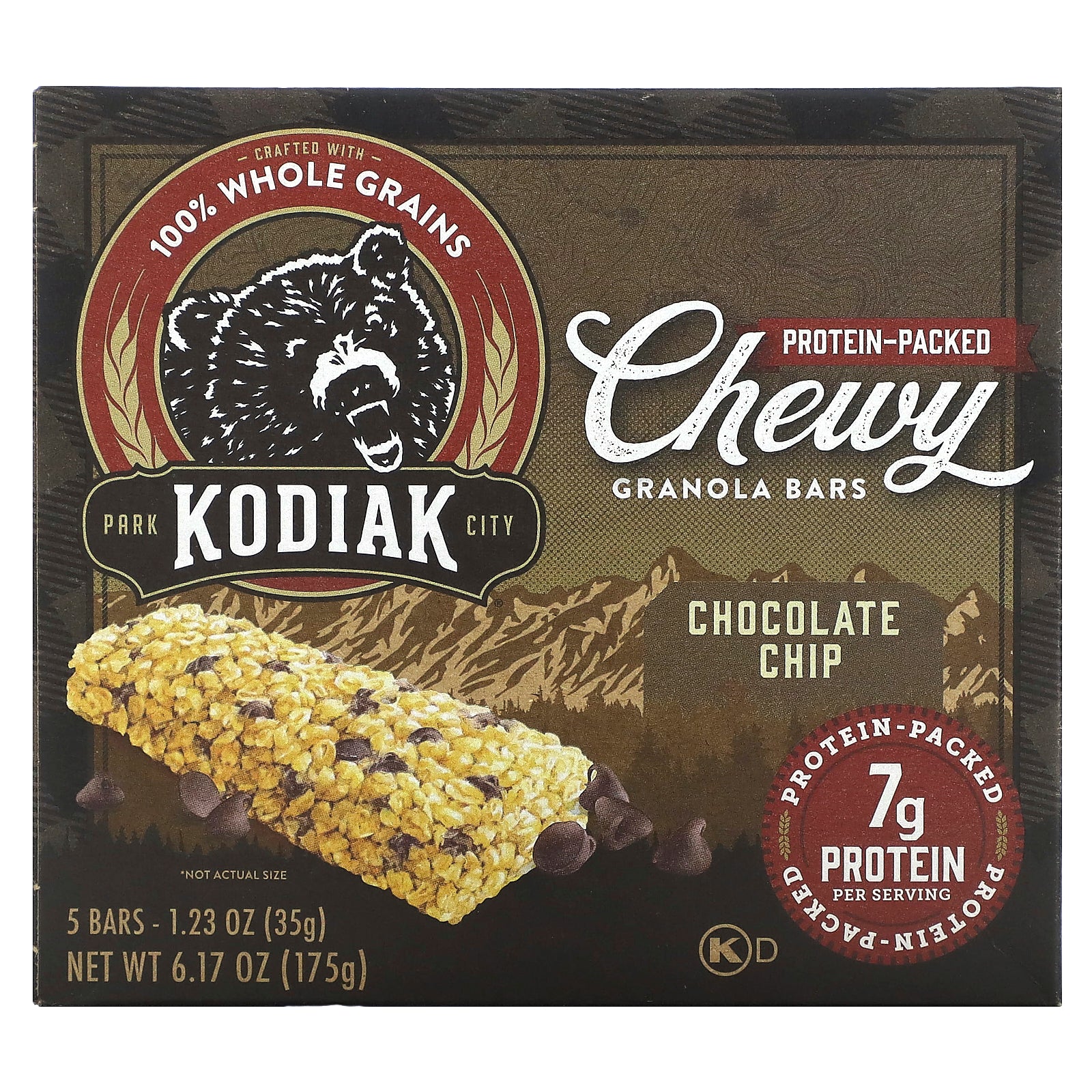 Kodiak Cakes, Chewy Granola Bars, Chocolate Chip, 5 Bars, 1.23 oz (35 g) Each