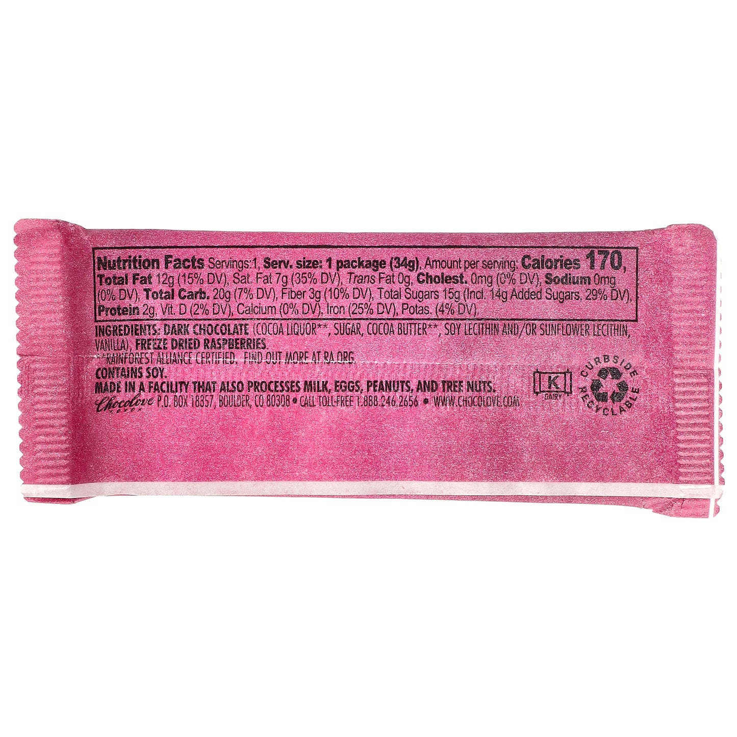 Chocolove, Raspberries in Dark Chocolate, 55% Cocoa, 1.2 oz (34 g)