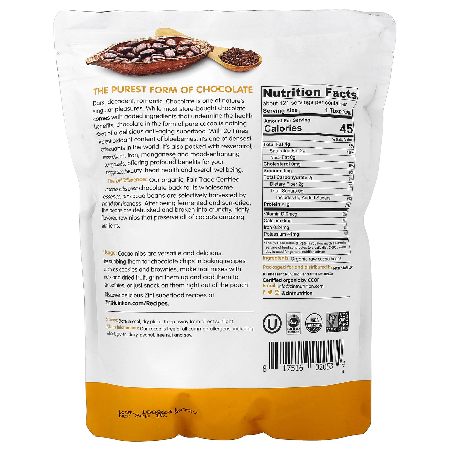 Zint, Raw Organic Cacao Nibs, 32 oz (907 g)