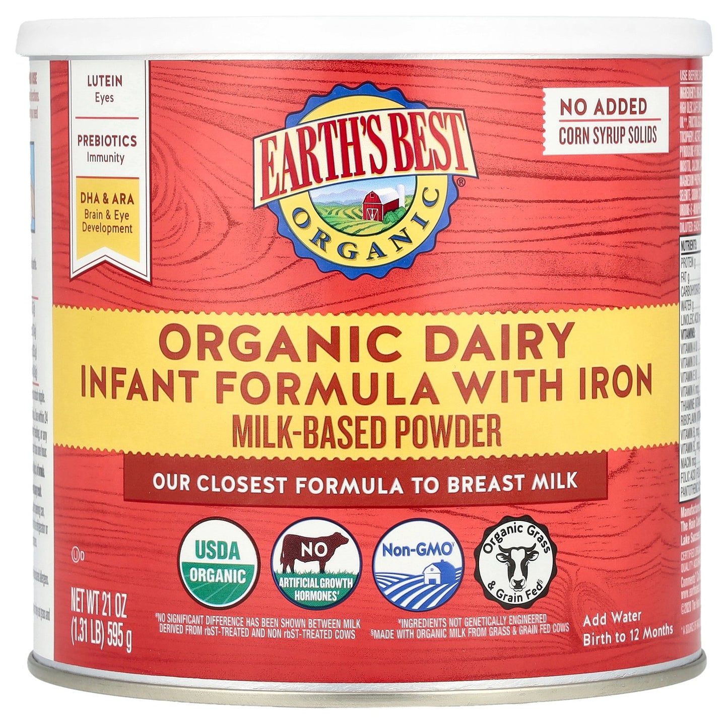 Earth's Best, Organic Dairy Infant Formula with Iron, Birth to 12 Months, 21 oz (595 g)