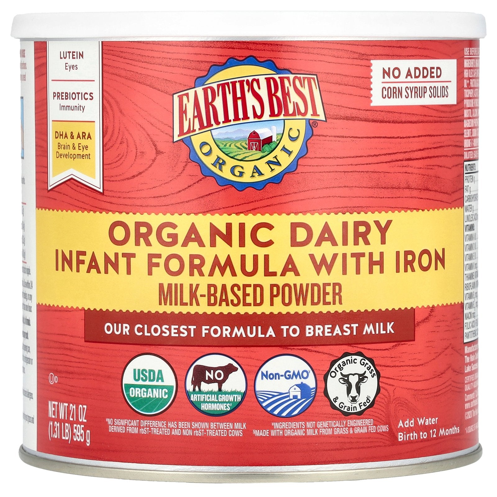 Earth's Best, Organic Dairy Infant Formula with Iron, Birth to 12 Months, 21 oz (595 g)