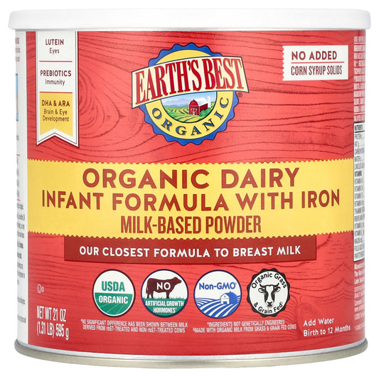 Earth's Best, Organic Dairy Infant Formula with Iron, Birth to 12 Months, 21 oz (595 g)