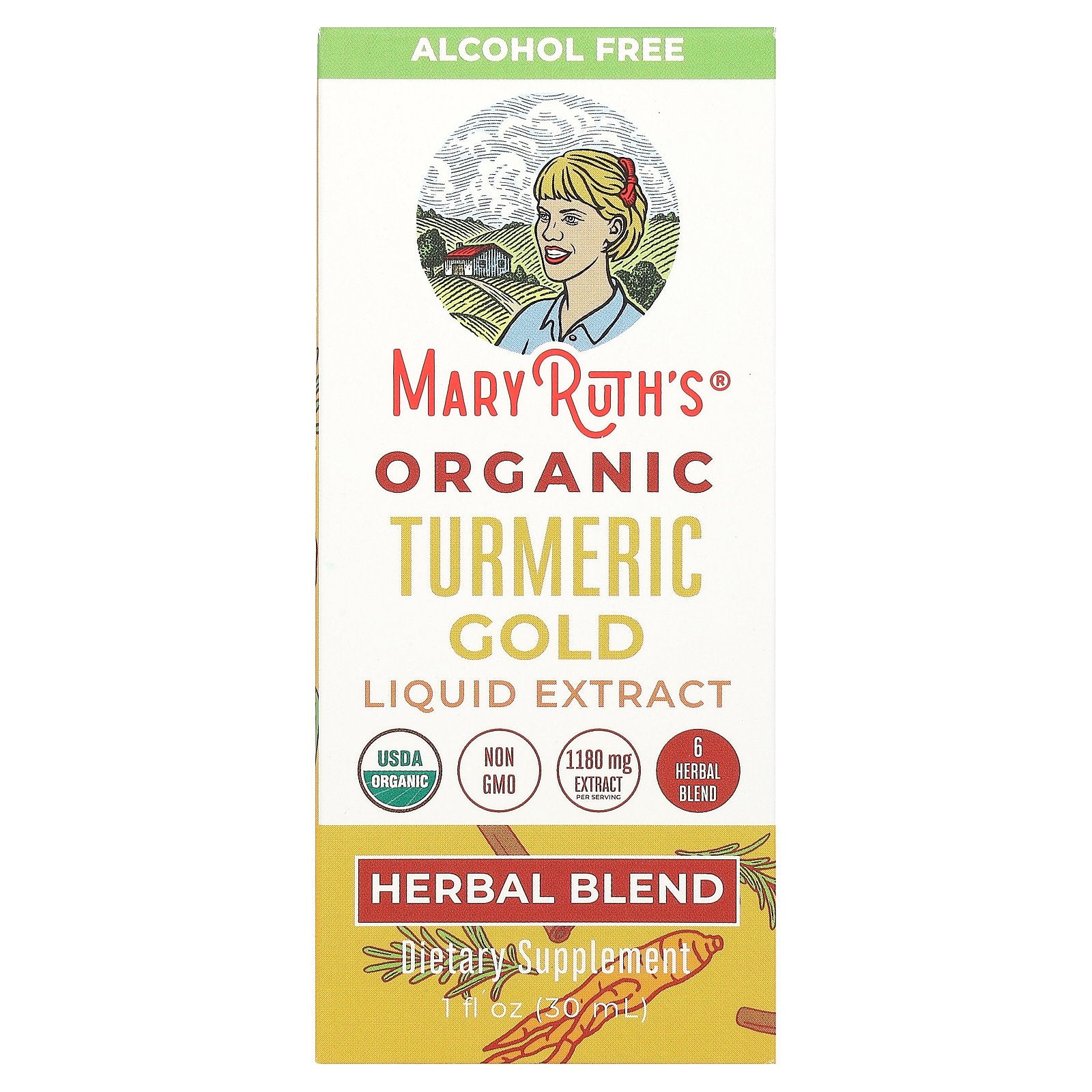 MaryRuth's, Organic Turmeric Gold Liquid Extract, Alcohol Free, 1,180 mg, 1 fl oz (30 ml)