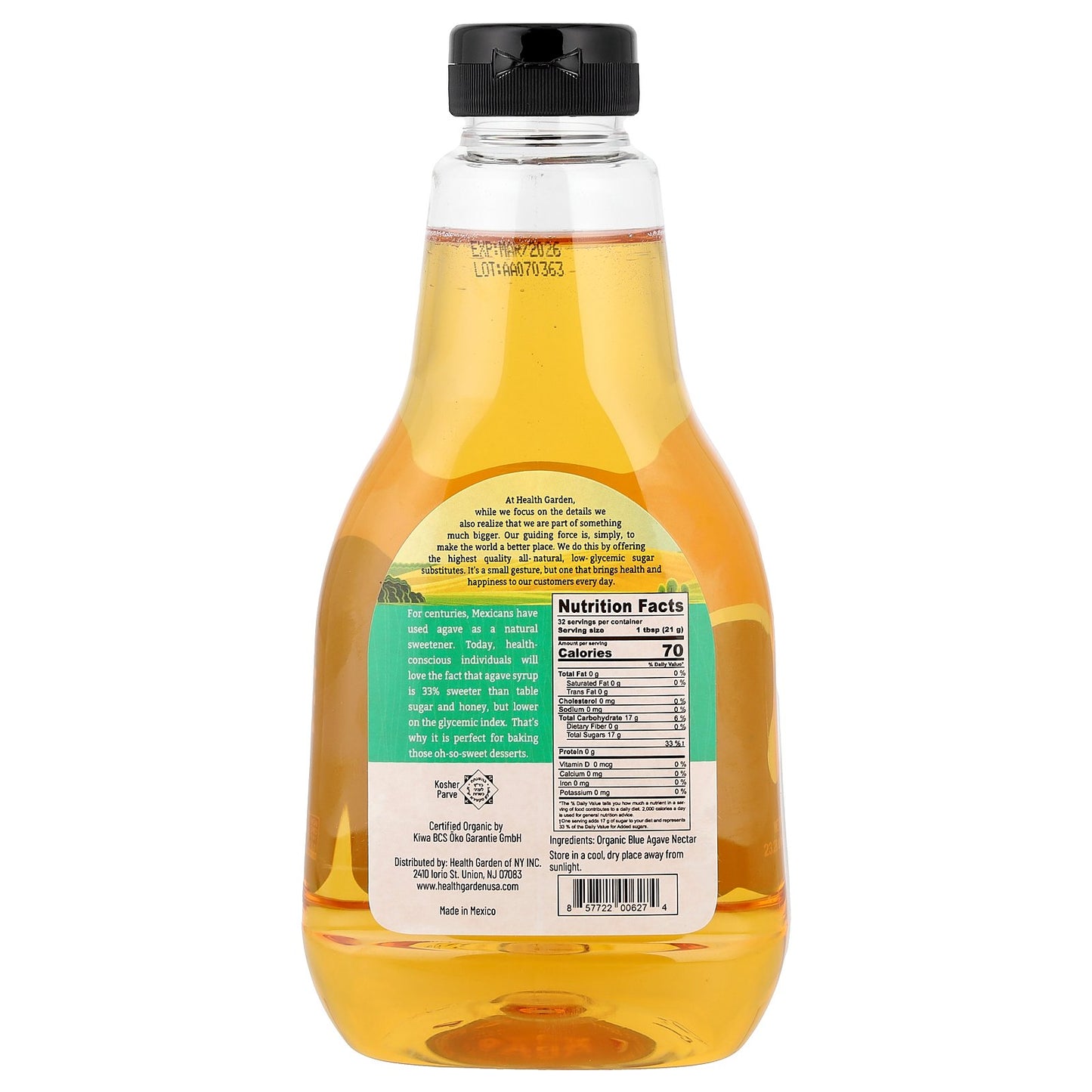 Health Garden, Organic Blue Agave, Low Glycemic Sweetener, 23.28 oz (660 g)