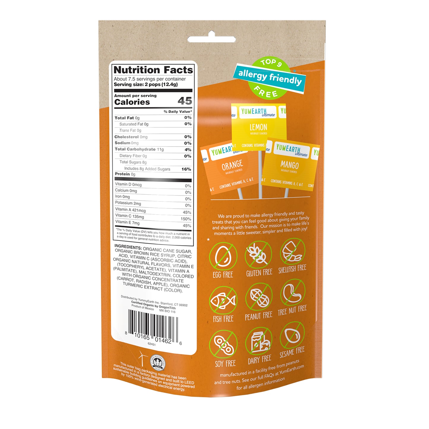 YumEarth, Ultimate, Organic Anti-Oxidant Lollipops, Mango, Orange,  Lemon, 15 Lollipops, 3.3 oz (93 g)