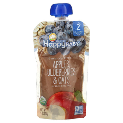 Happy Family Organics, Happy Baby, Organic Baby Food, 6+ Months, Apples, Blueberries, & Oats, 4 oz (113 g)