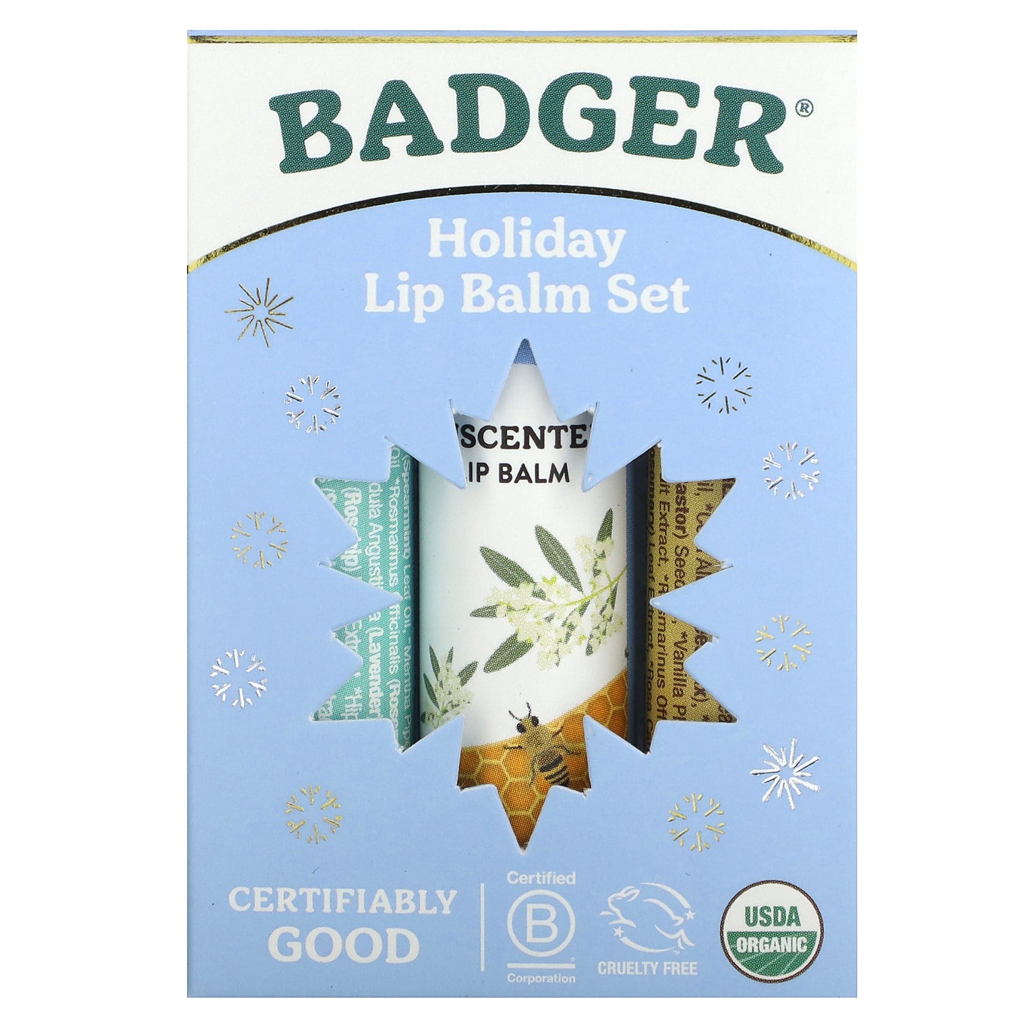 Badger, Holiday Lip Balm Set, Blue Box, 3 Piece Set, 0.15 oz (4.2 g) Each